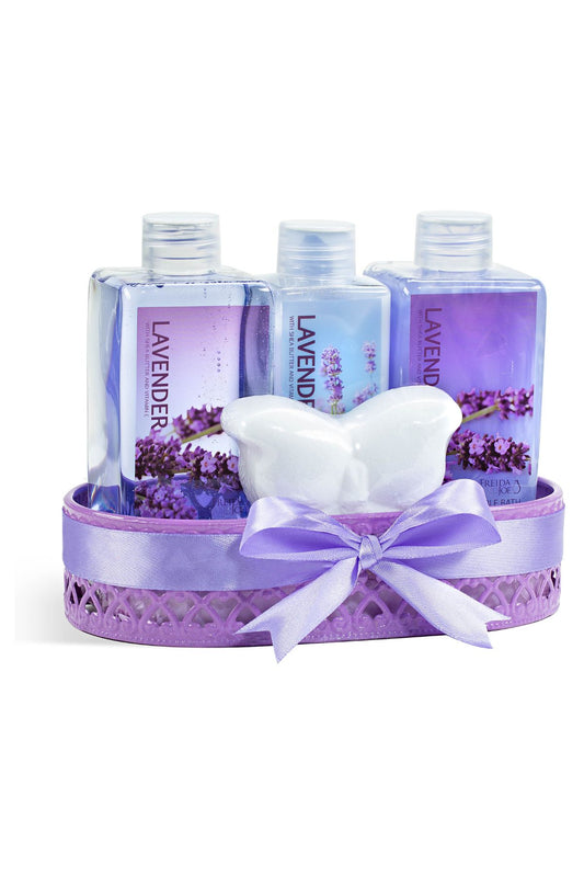 Lavender Gift Set for Women: Body Lotion, Bubble Bath, Shower Gel, and Bath Fizzer