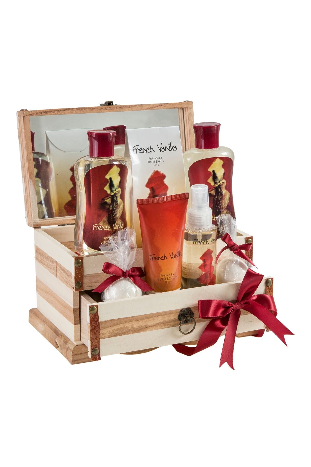 French Vanilla Set: Bath Bombs, Body Lotion, Body Spray, & More in a Wooden Jewelry Box