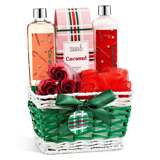 Coconut Spa Gift Basket, 6-Piece Bath & Body Set in a Wicker Basket – Perfect Holiday Gift