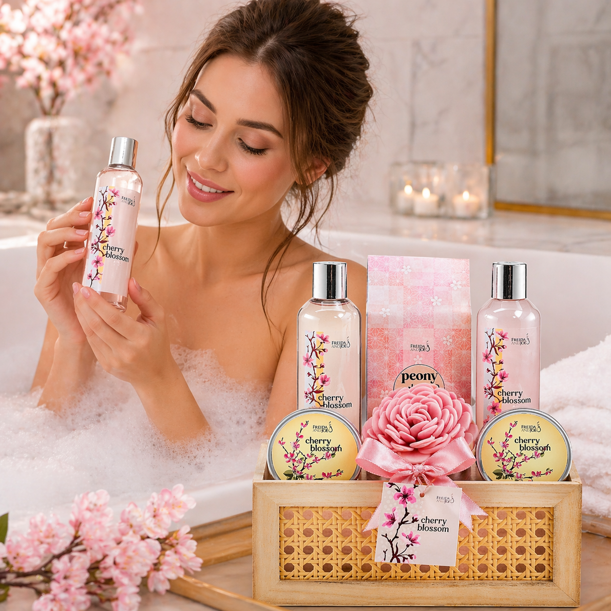 Cherry Blossom Spa Gift Basket for Women – Luxury Bath & Body Gift Set