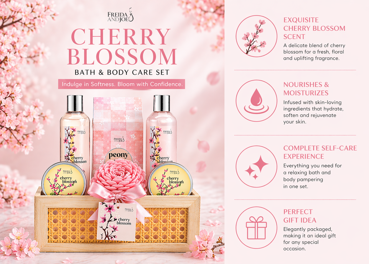 Cherry Blossom Spa Gift Basket for Women – Luxury Bath & Body Gift Set