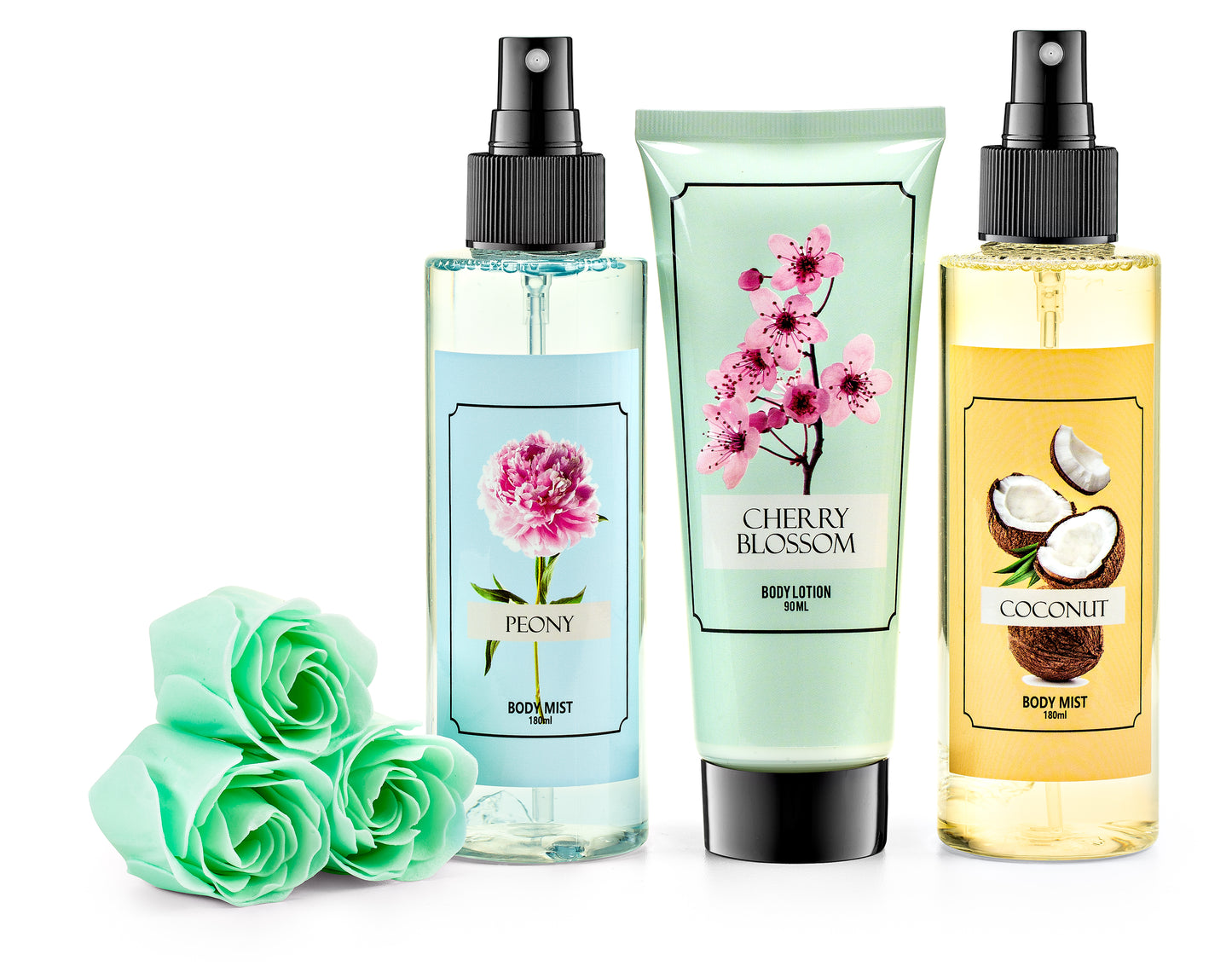 Floral Mist Trio Gift Set – Mother's Day Spa Gift Basket for Mom, Luxury Bath & Body Set, Peony, Coconut, Cherry Blossom Scented Self Care Kit