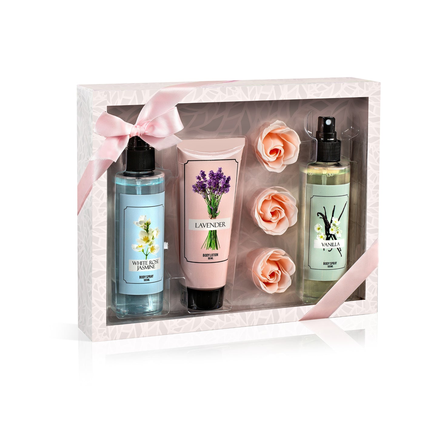 White Rose Jasmine Lavender Set – Mother's Day Spa Gift Basket for Mom, Luxury Bath & Body Set, White Rose Jasmine, Lavender, Vanilla Scented Self Care Kit