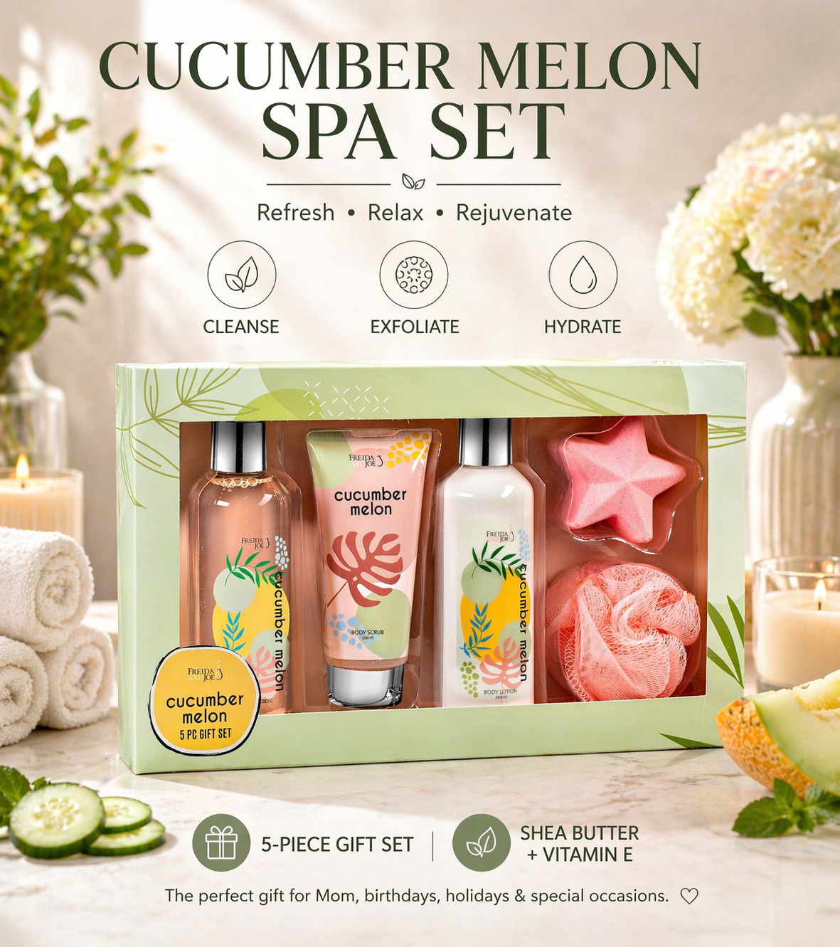 Cucumber Melon Spa Gift Box for Women – Luxury Bath & Body Gift Set