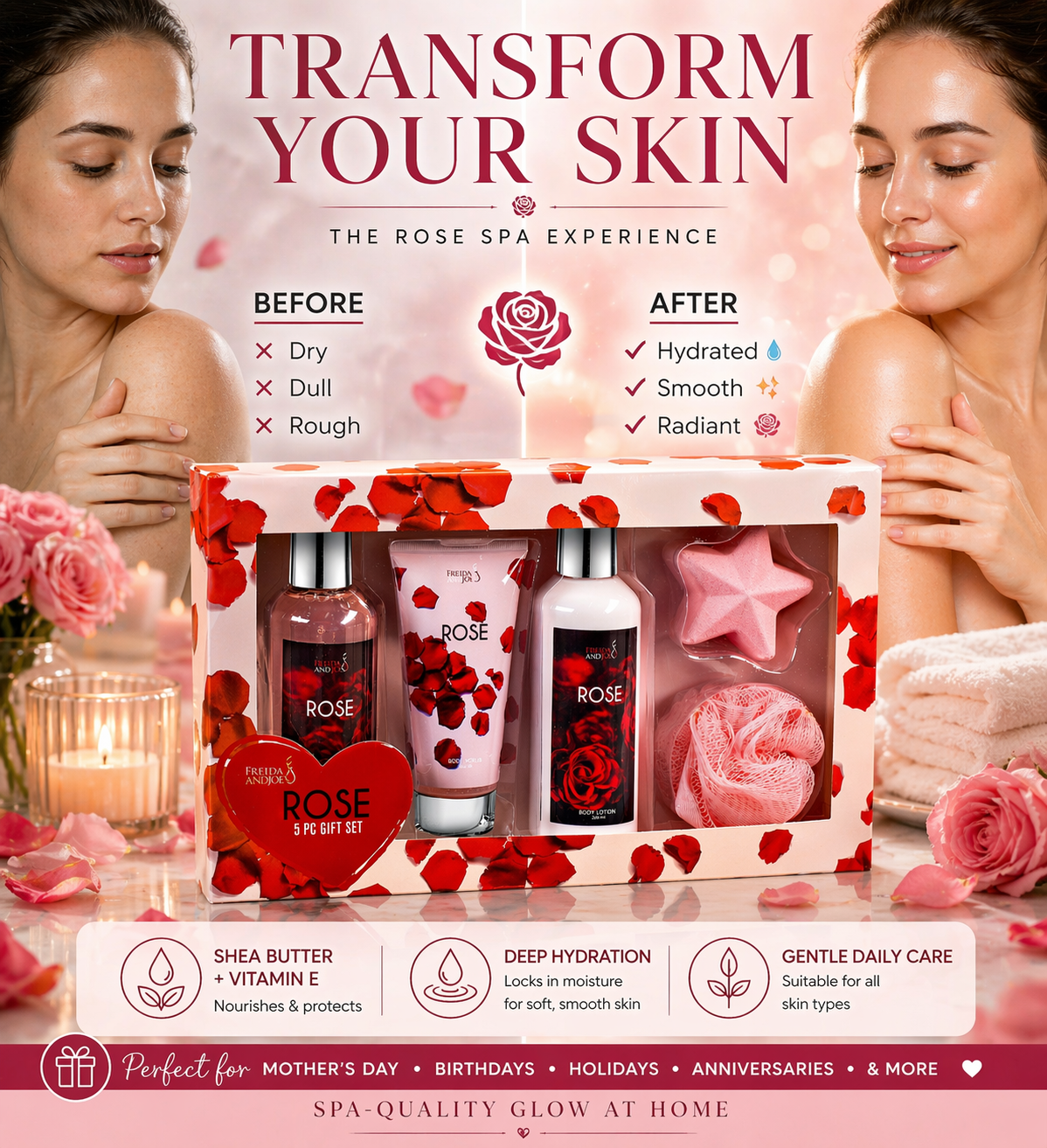 Rose Spa Gift Box for Women – Luxury Bath & Body Gift Set