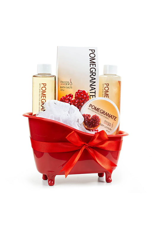 Pomegranate Bath Spa Basket: Bath Salts, Body Lotion, Shower Gel, Bubble Bath and Puff