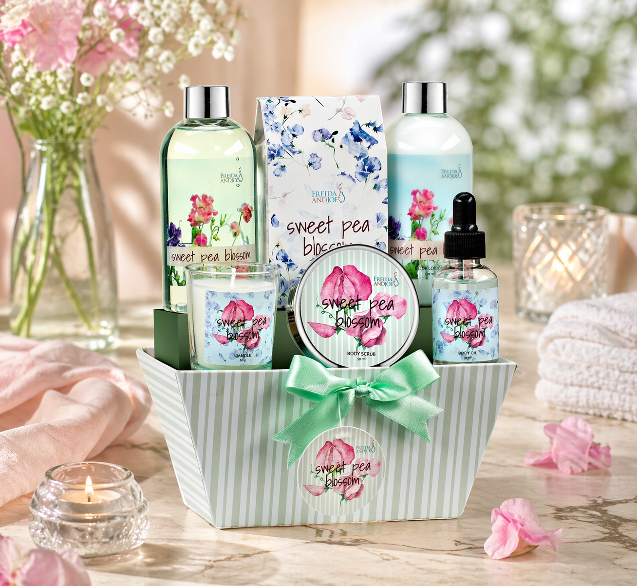 Sweet Floral Blossom Spa Gift Basket for Women – Mother’s Day Bath & Body Gift Set