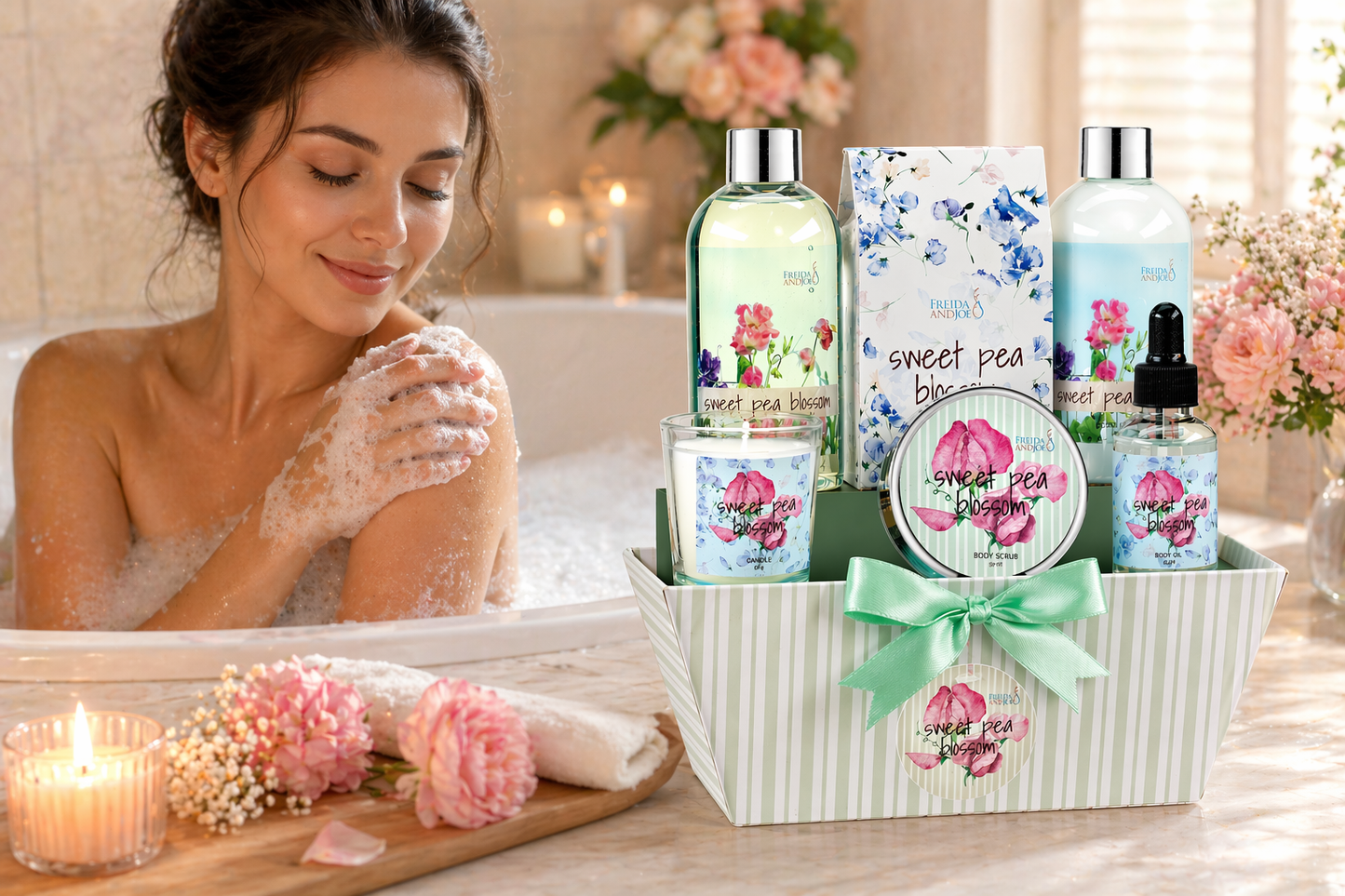 Sweet Floral Blossom Spa Gift Basket for Women – Mother’s Day Bath & Body Gift Set
