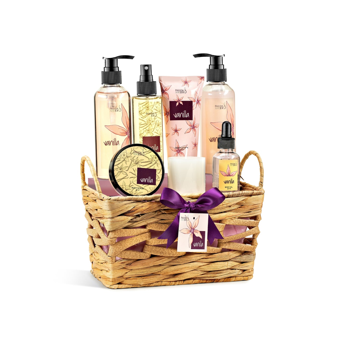 Vanilla Spa Gift Basket for Women – Mother’s Day Bath & Body Gift Set in Wicker Basket