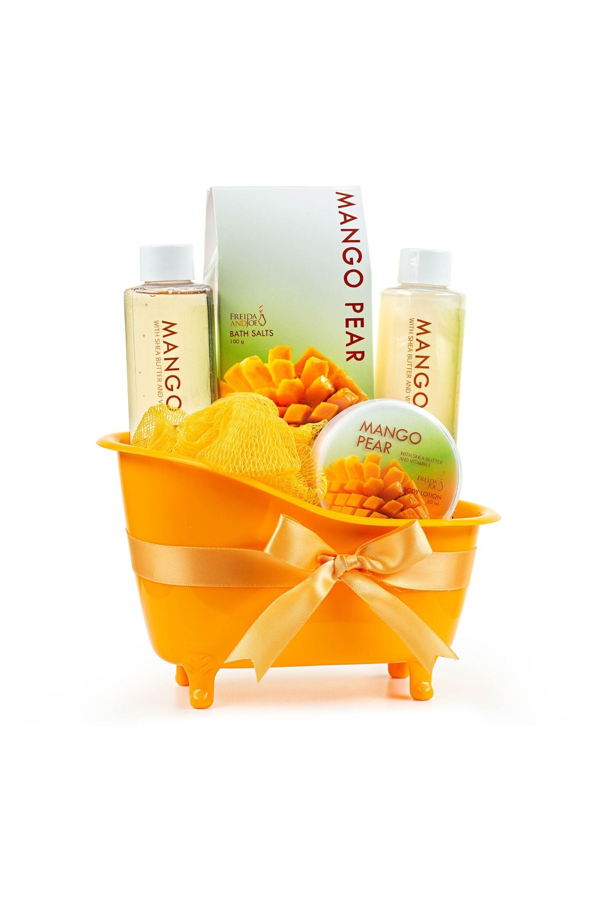 Mango Pears Tub Spa Bath Set: Shower Gel, Bubble Bath, Body Lotion, Bath Salt, & Puff