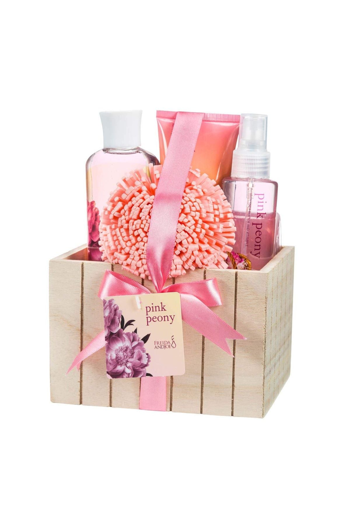 Pink Peony Spa Bath Gift: Shower Gel, Bubble Bath, Body Spray, Body Lotion & Sponge