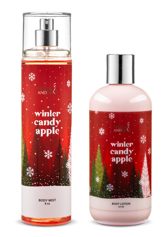 Winter Candy Apple Fragrance 10oz Body Lotion and 8oz Body Mist Spray Bundle