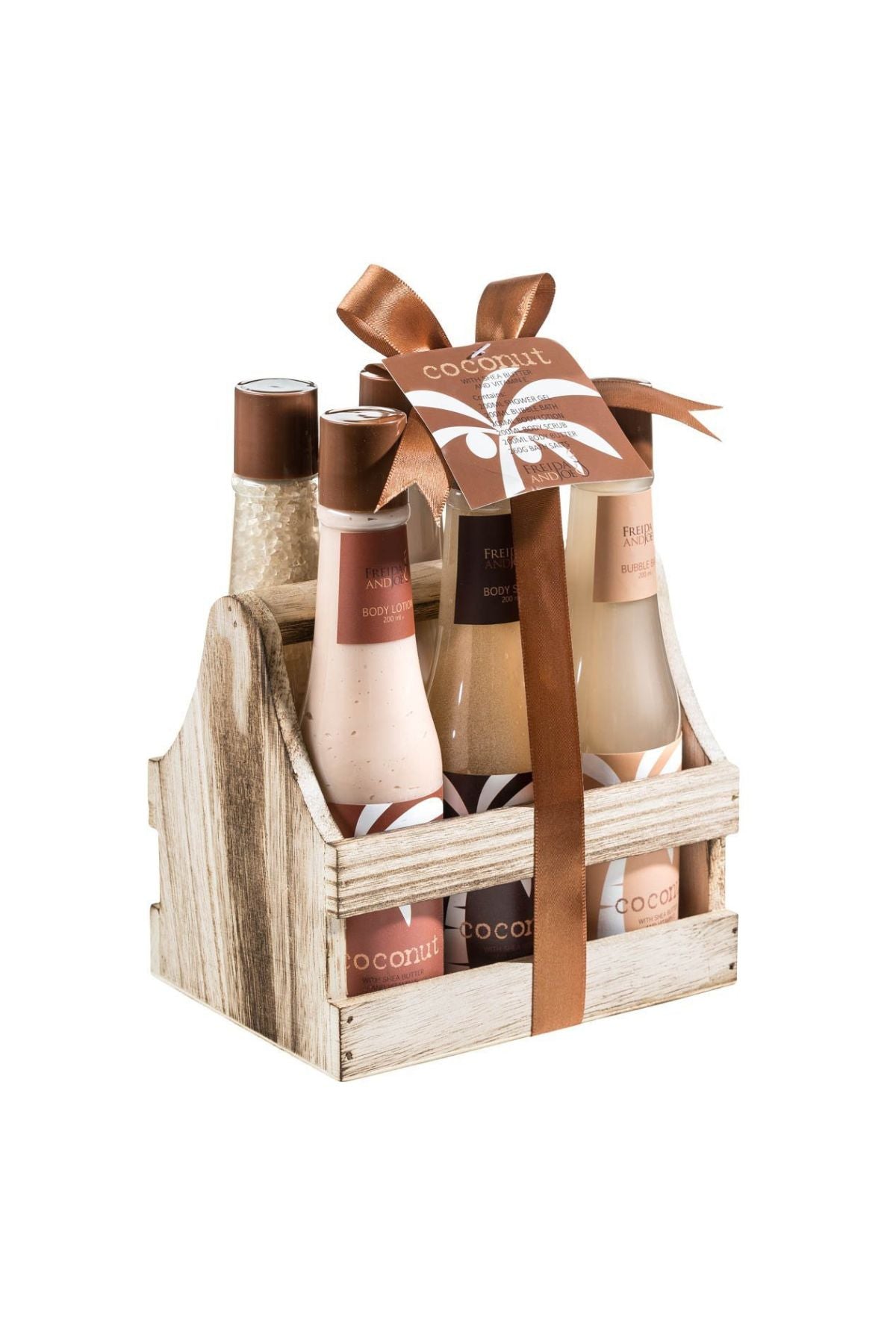 Tropical Coconut Bath & Body Gift Set in a Wooden Caddie