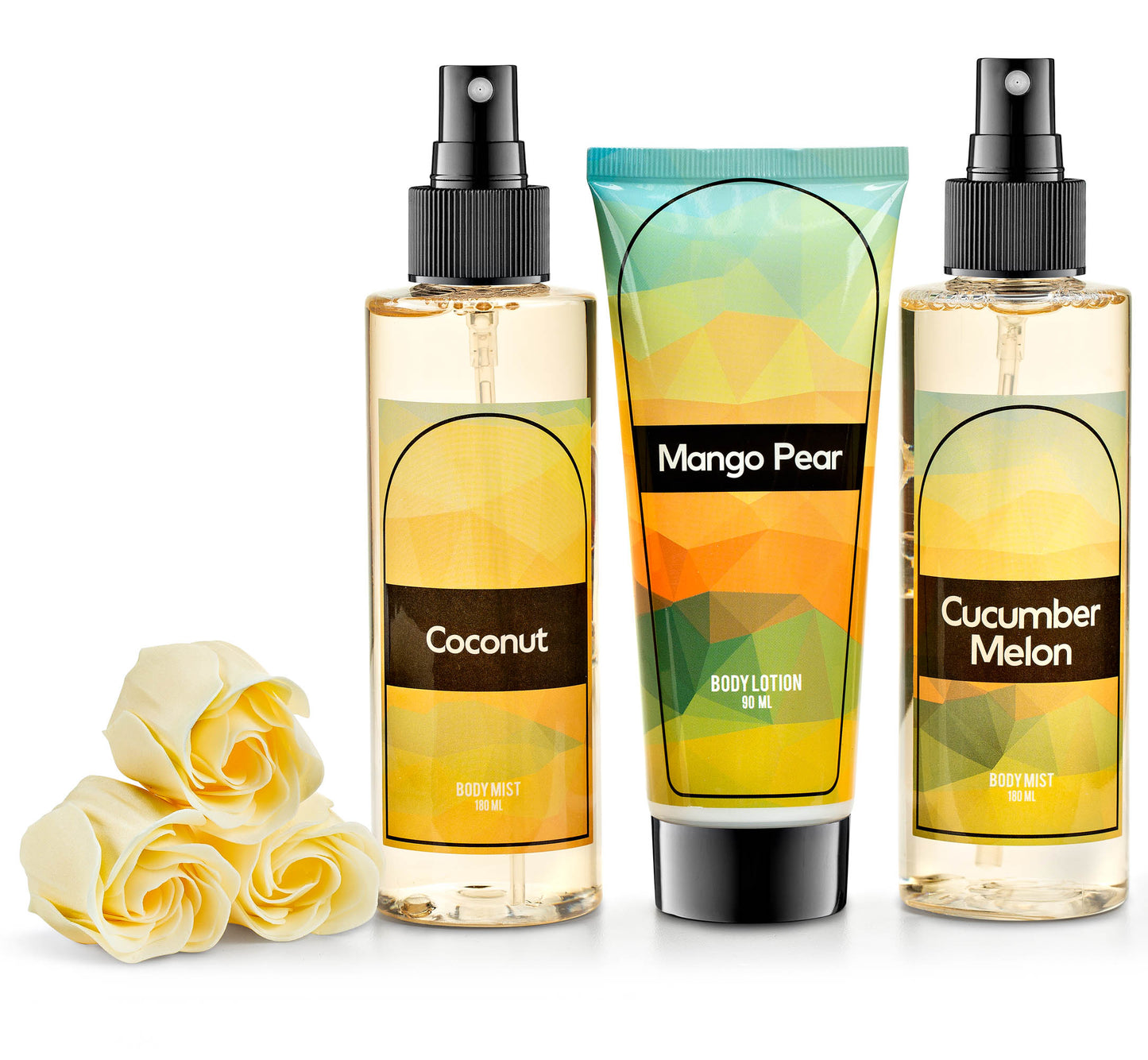 Fine Fragrance Body Mist & Body Splash Gift Set – Luxury Self-Care Combo for Women and Girls (Coconut, Cucumber, Mango Pear, Rose Soap)