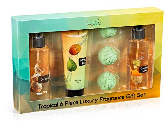 Fine Fragrance Body Mist & Body Splash Gift Set – Luxury Self-Care Combo for Women and Girls (Coconut, Cucumber, Mango Pear w/ Bath Fizzer, Bath Bomb)