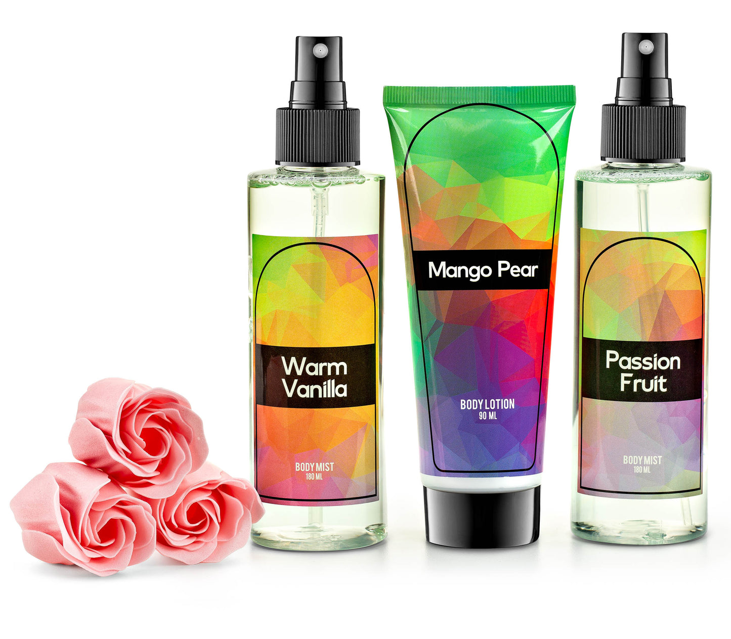 Fine Fragrance Body Mist & Body Splash Gift Set – Luxury Self-Care Combo for Women and Girls (Passion Fruit, Warm Vanilla, Mango Pear, Rose Soap)