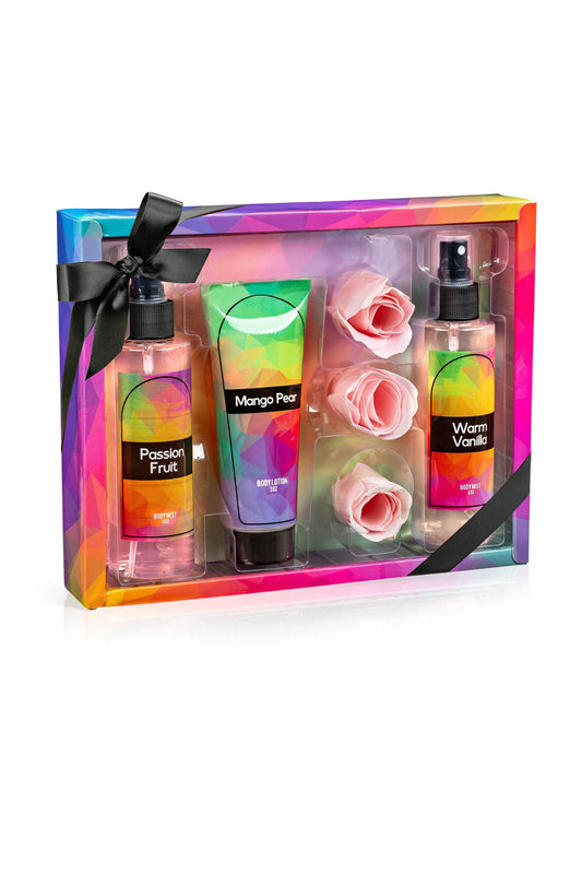 Fine Fragrance Body Mist & Body Splash Gift Set – Luxury Self-Care Combo for Women and Girls (Passion Fruit, Warm Vanilla, Mango Pear, Rose Soap)