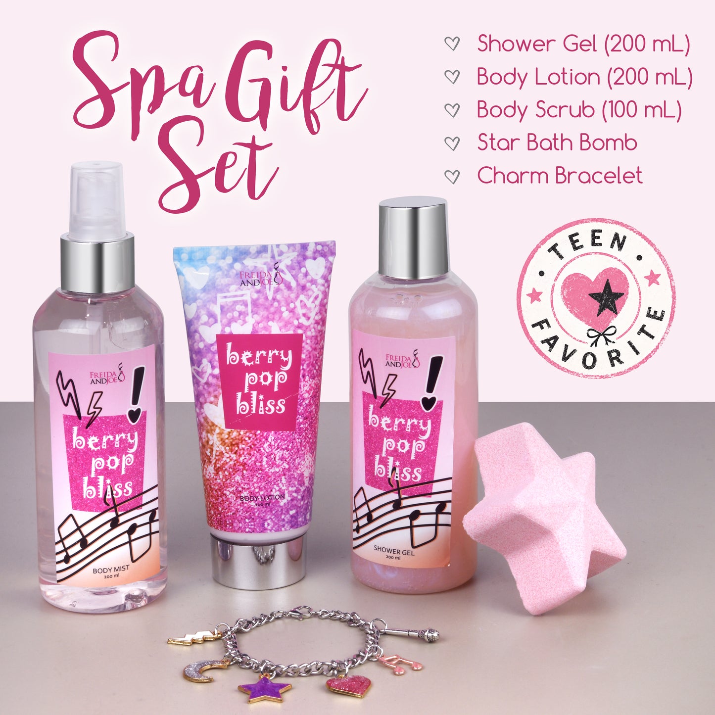 Berry Pop Bliss Teen Spa Gift Set – 5piece Bath and Body Gift Set
