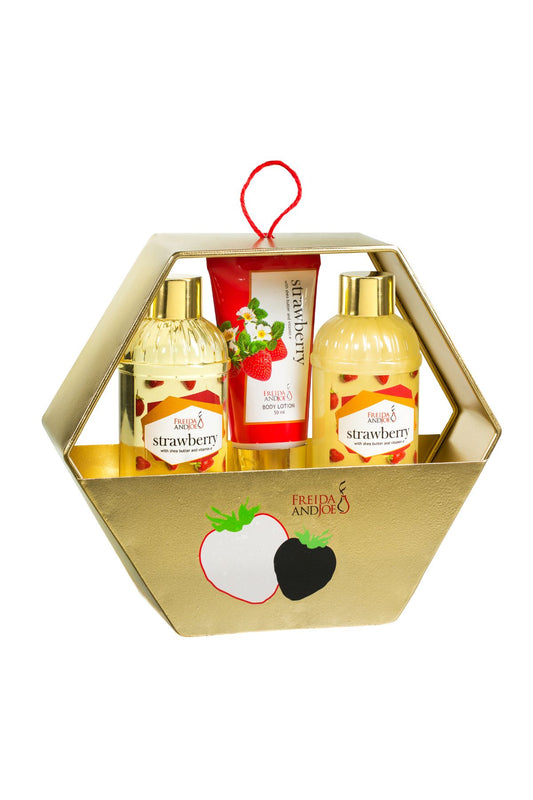 Strawberry Gift Set Gold Hexagon Box