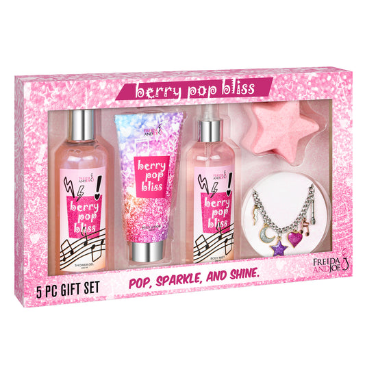 Berry Pop Bliss Teen Spa Gift Set – Pop, Sparkle & Shine Bath & Body Collection with Body Mist, Shower Gel, Lotion, Star Bath Fizzer & Charm Bracelet