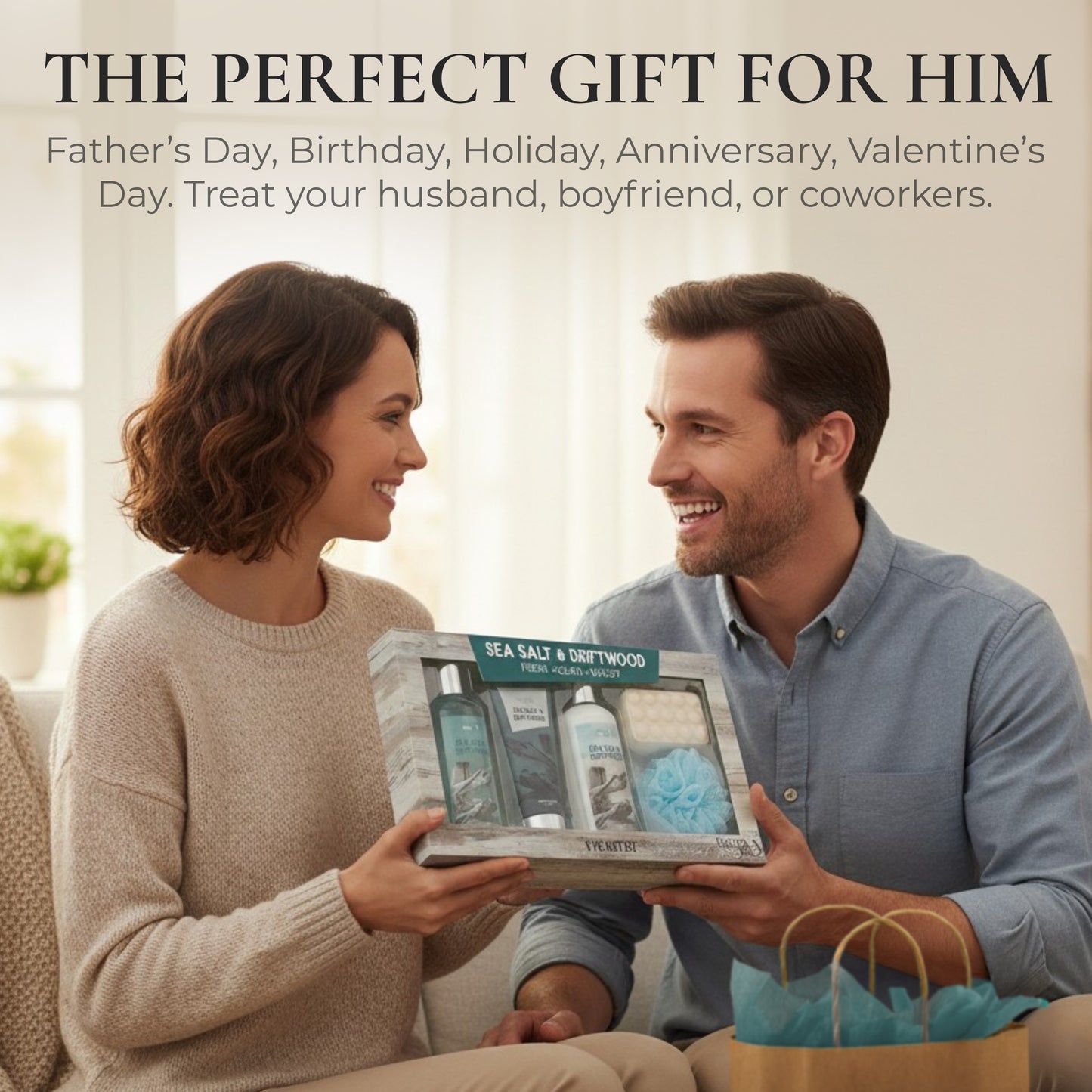 Sea Salt & Driftwood Spa Gift Set for Men-5 piece Bath and Body Gift Set