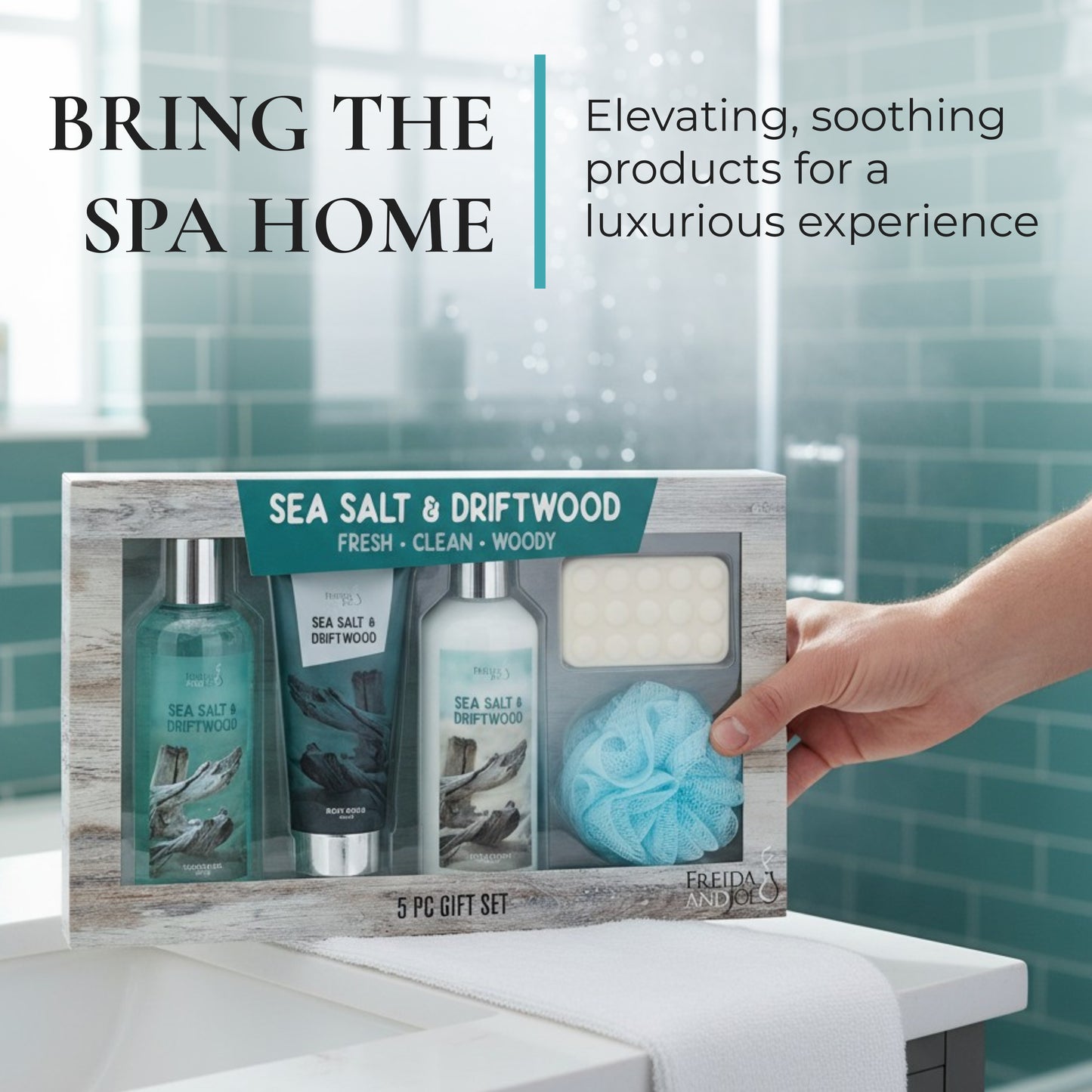 Sea Salt & Driftwood Spa Gift Set for Men-5 piece Bath and Body Gift Set