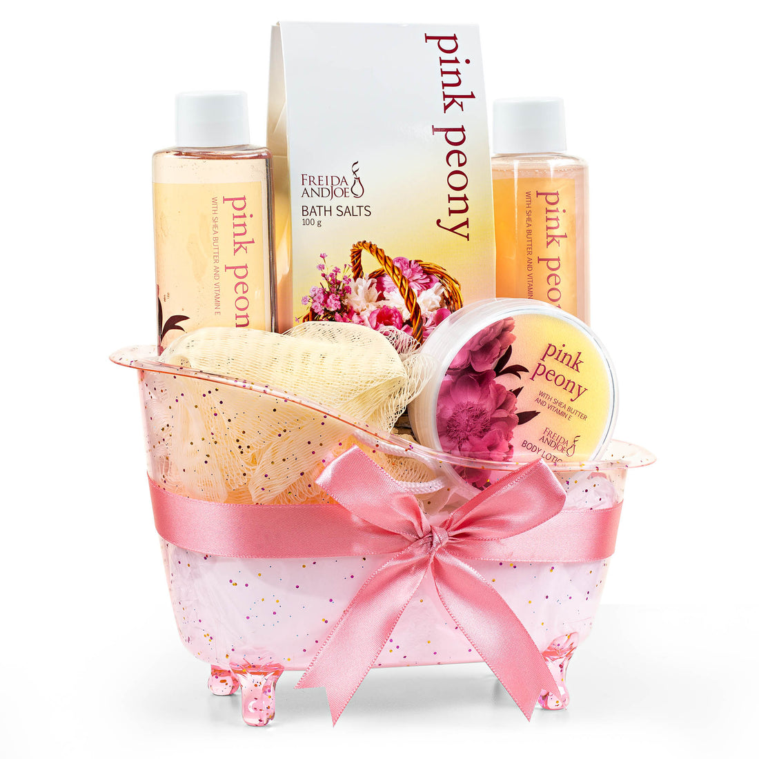 Pink Peony Fragrance Bath & Body Spa Gift Set in a Pink Tub Basket by ...