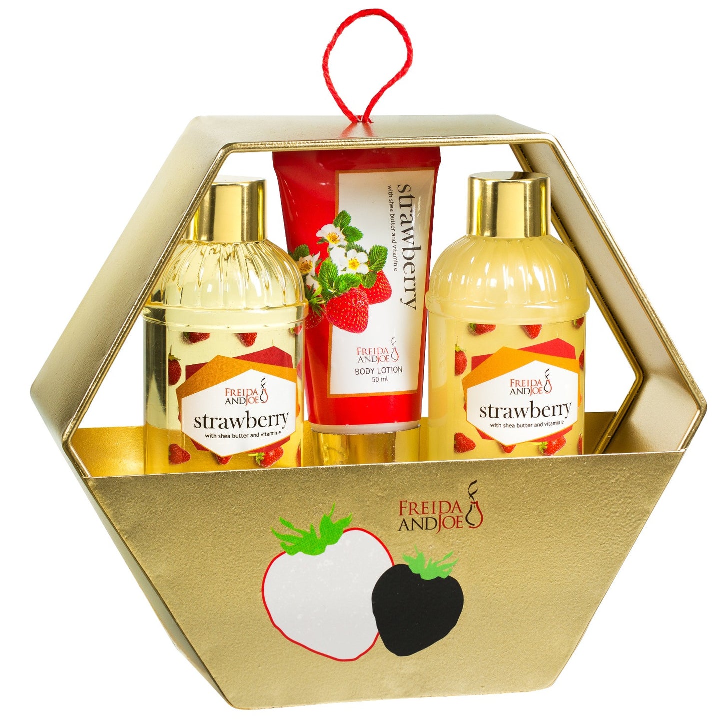 Strawberry Gift Set Gold Hexagon Box