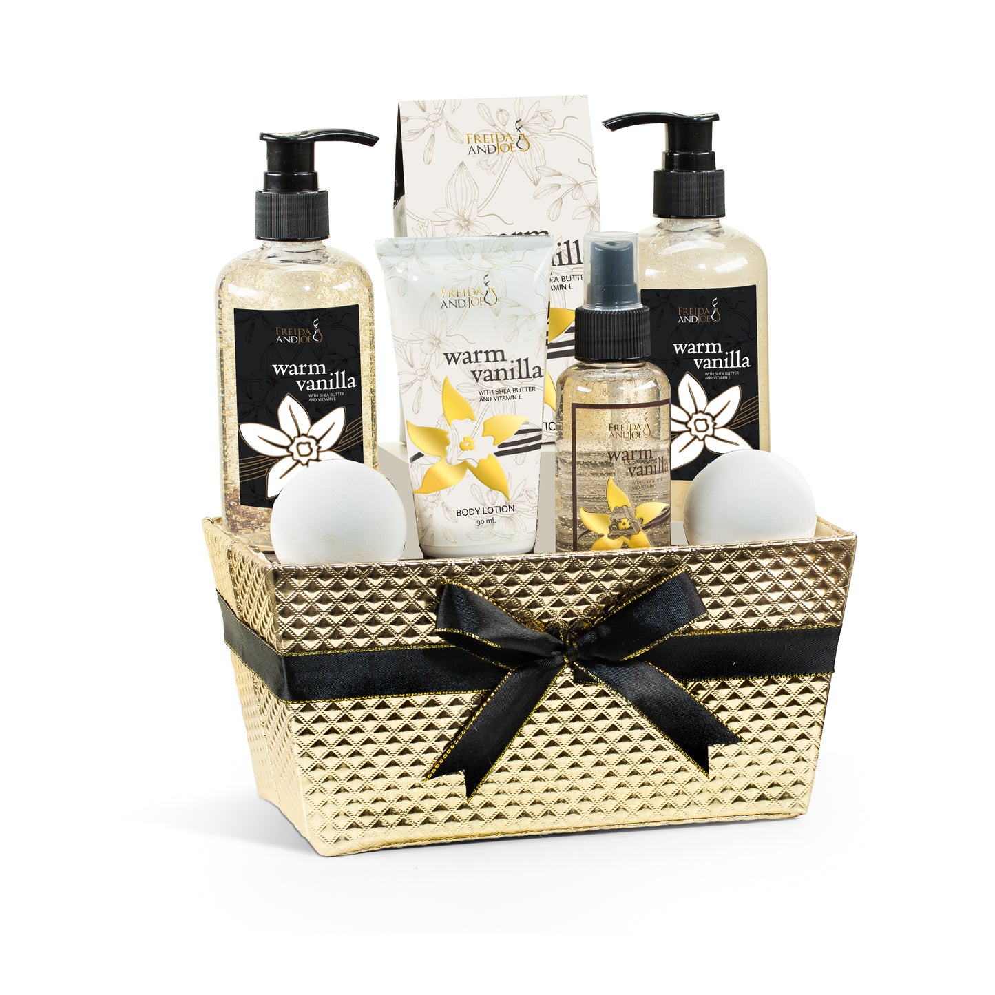 Warm Vanilla Bath & Body Gift Set in Gold Basket