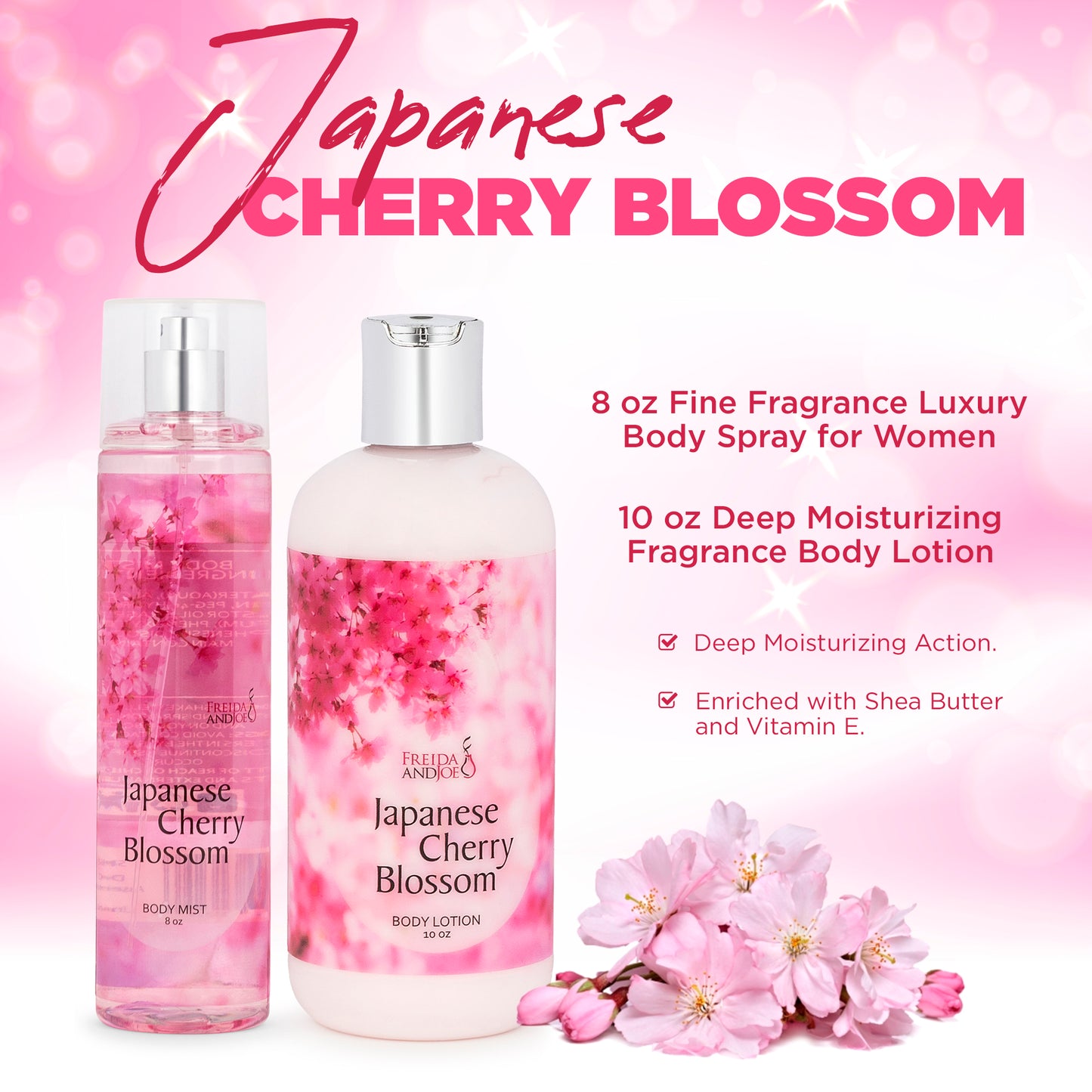 Japanese Cherry Blossom Fragrance 10oz Body Lotion and 8oz Body Mist Spray Bundle