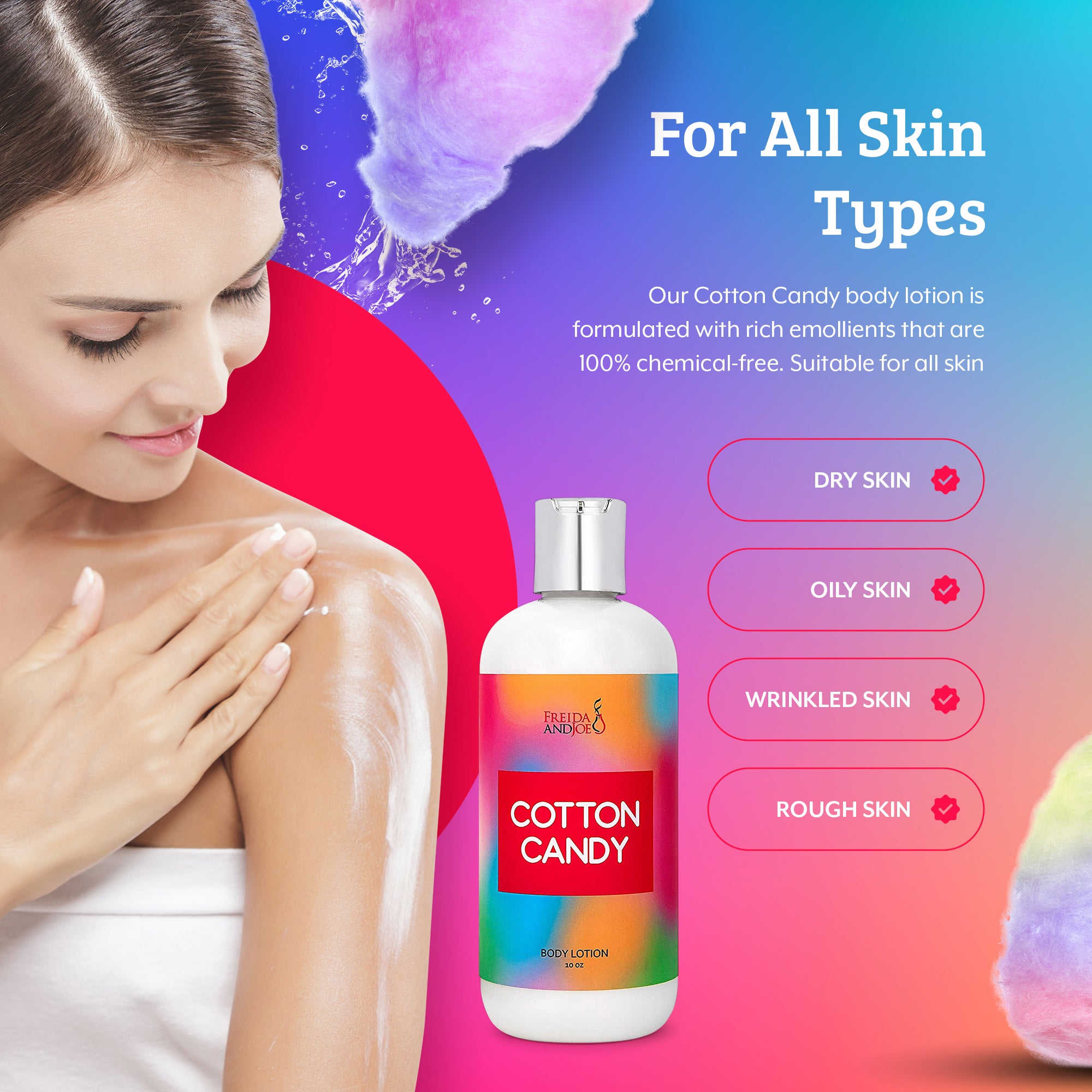 Cotton Candy Fragrance Body Lotion in 10oz Bottle Freida Joe