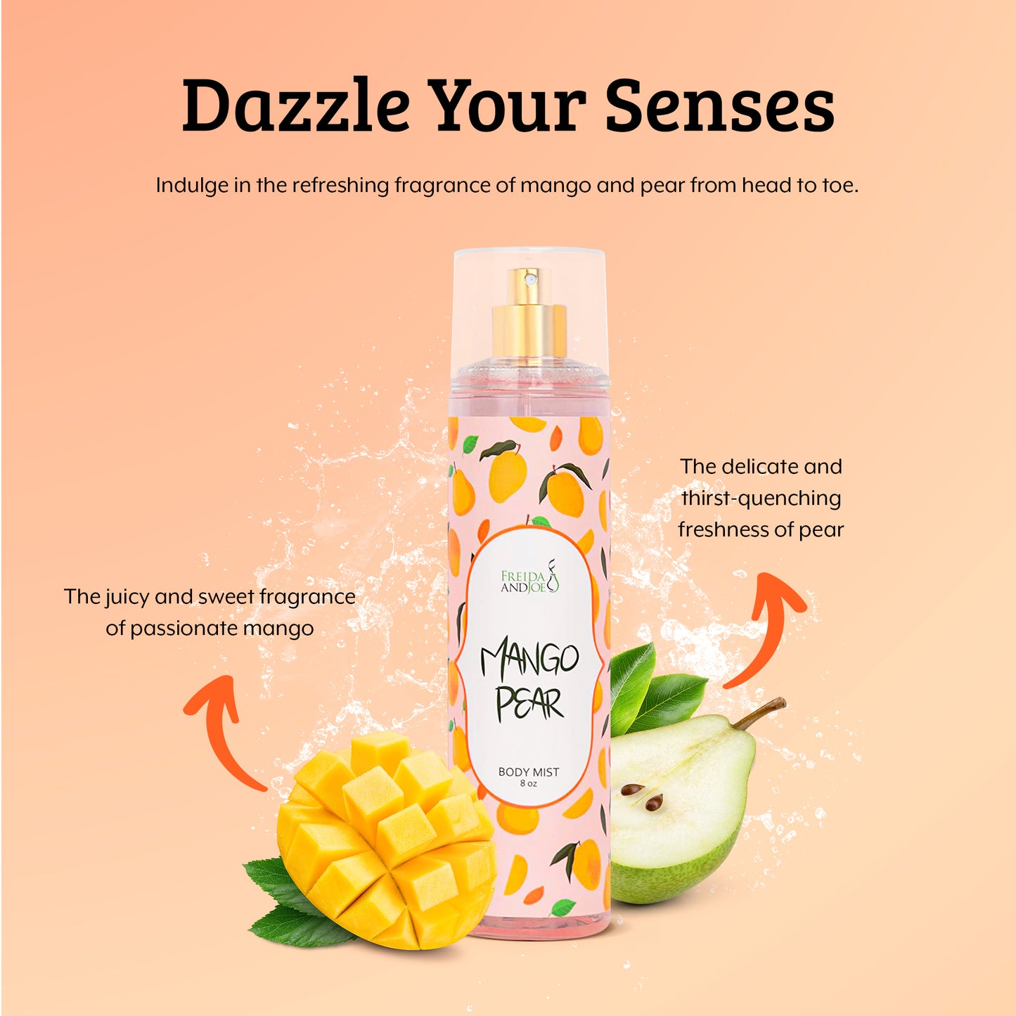 Mango Pear Fragrance Body Mist in 8oz Spray Bottle