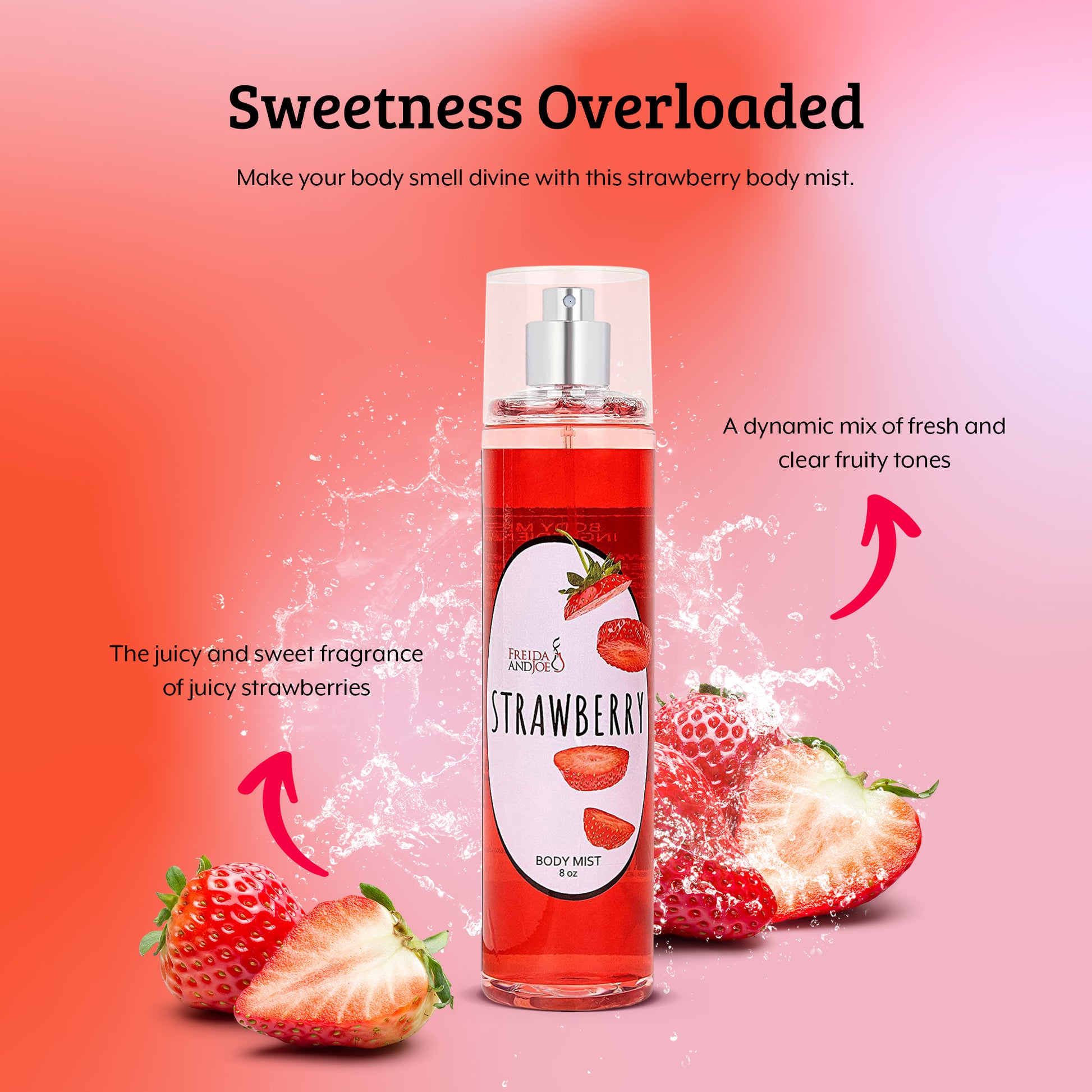 Strawberry Fragrance Body Mist in 8oz Spray Bottle – Freida & Joe
