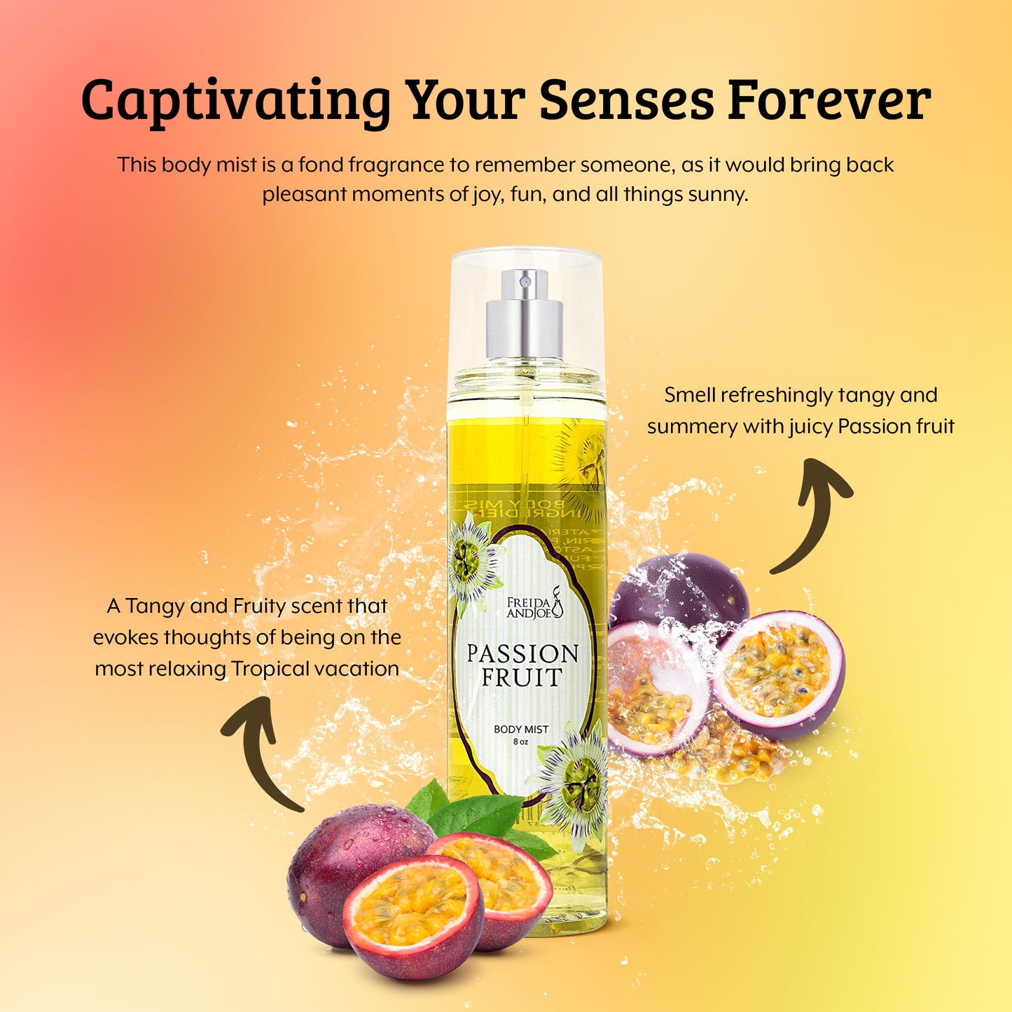 Passion Fruit Fragrance Body Mist in 8oz Spray Bottle