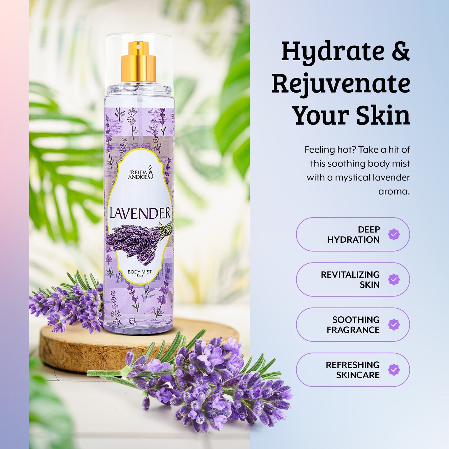 Lavender Fragrance Body Mist in 8oz Spray Bottle