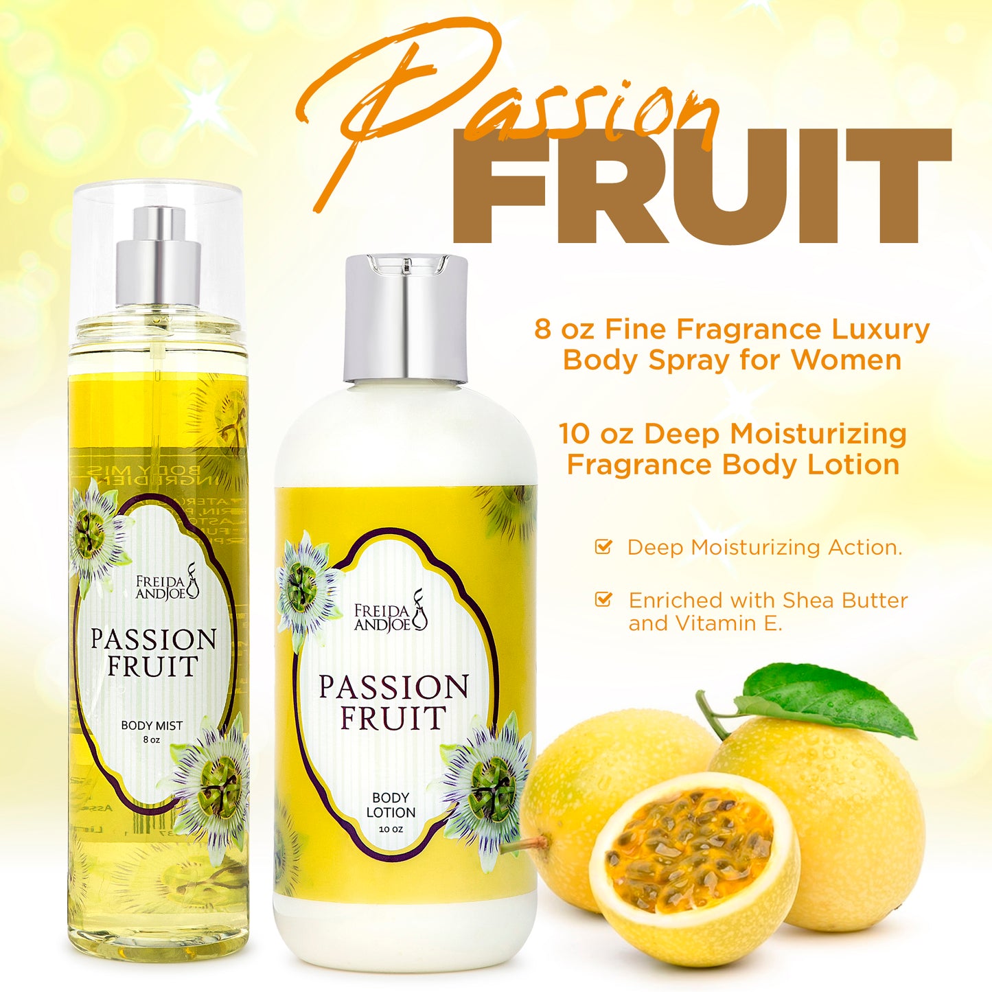 Passion Fruit Fragrance 10oz Body Lotion and 8oz Body Mist Spray Bundle