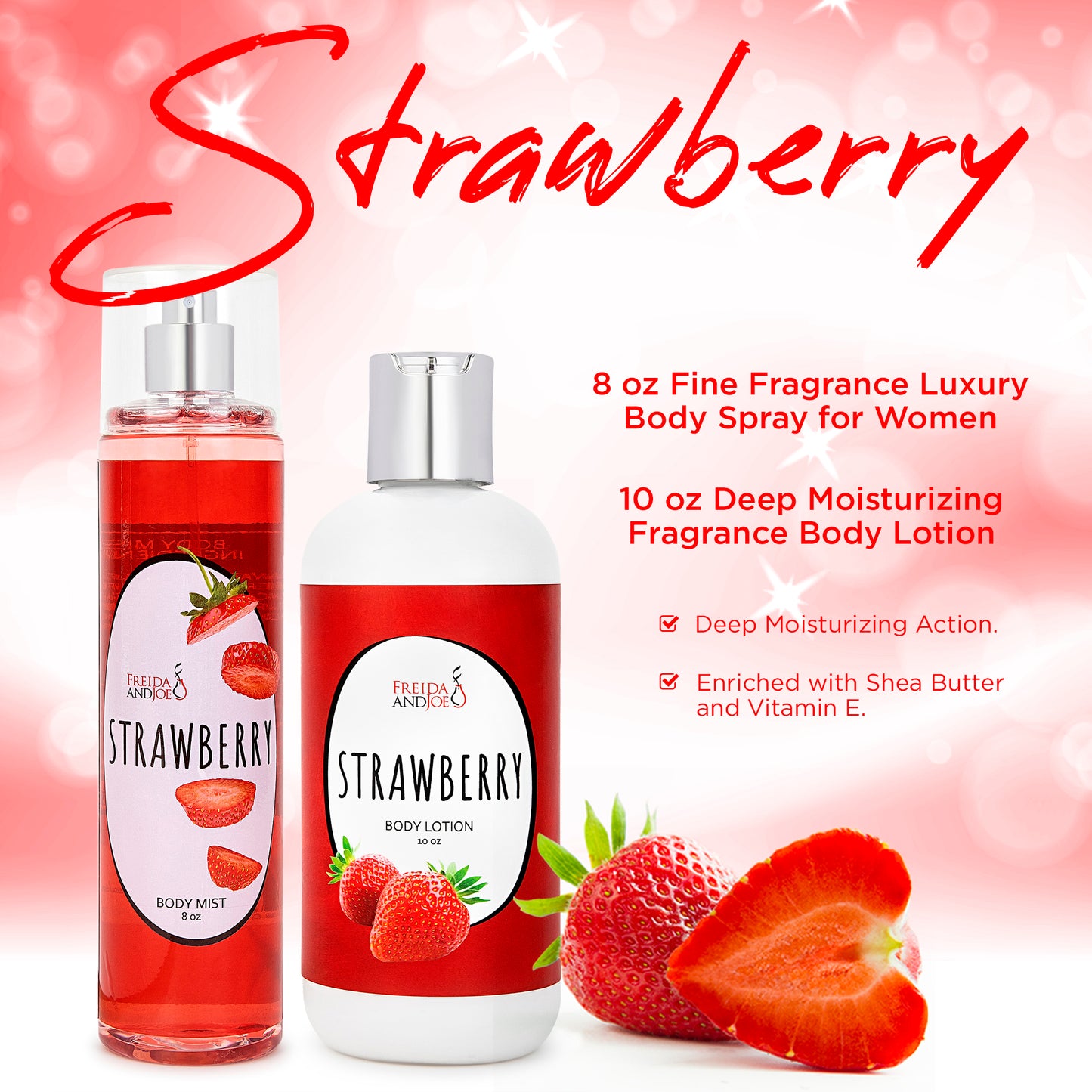 Strawberry Fragrance 10oz Body Lotion and 8oz Body Mist Spray Bundle
