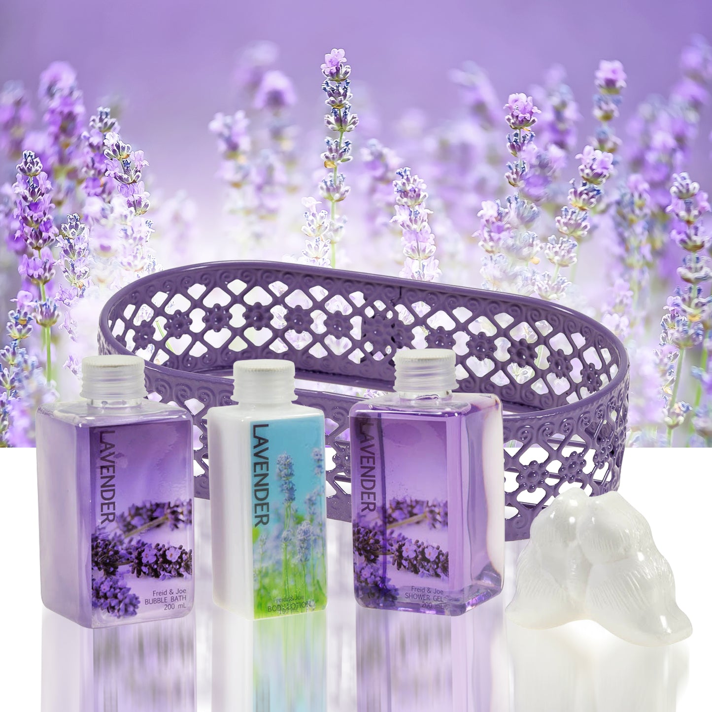 Lavender Gift Set for Women: Body Lotion, Bubble Bath, Shower Gel, and Bath Fizzer