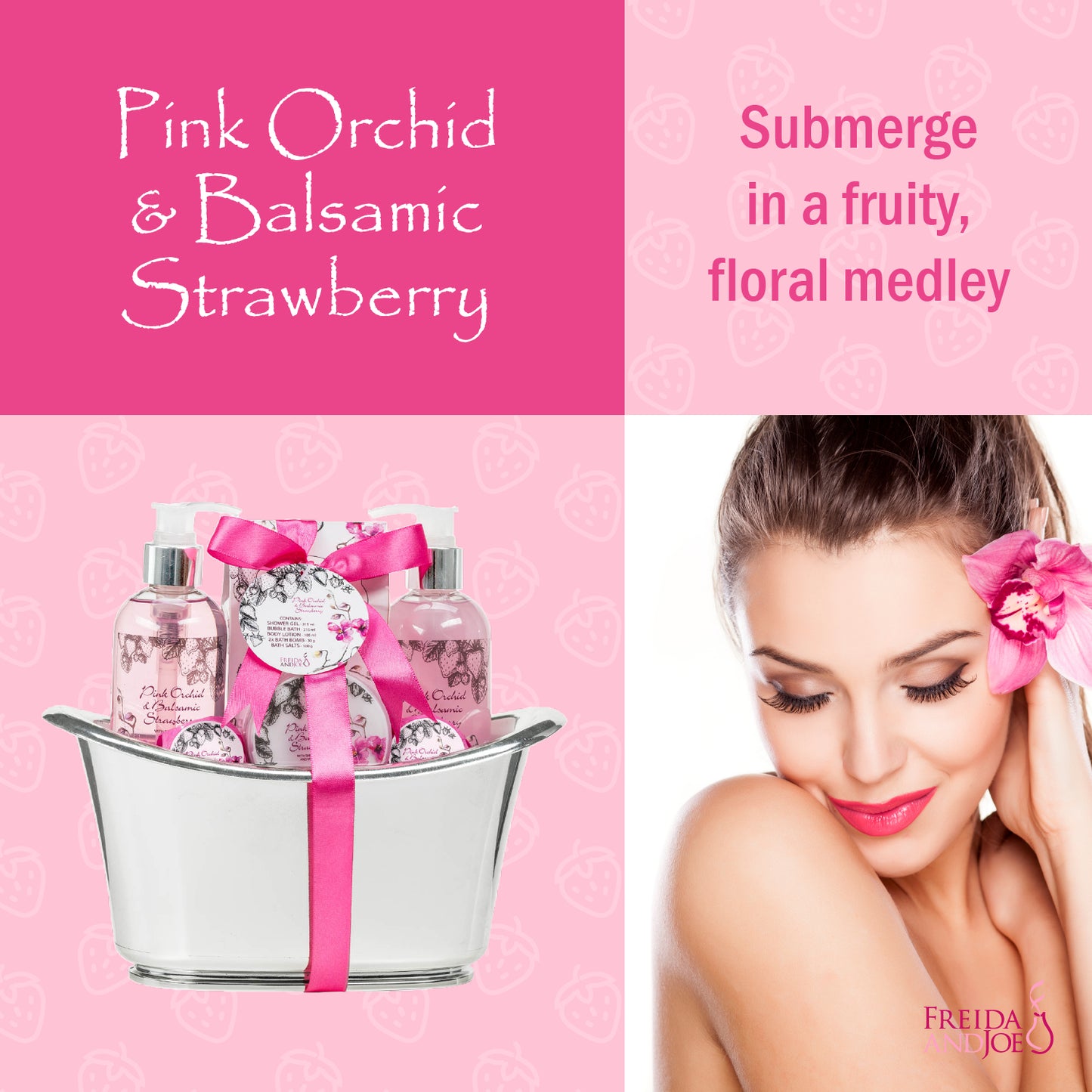 Pink Orchid Strawberry Spa: Bath Bombs, Body Lotion, Bath Salts, Shower Gel, Bubble Bath