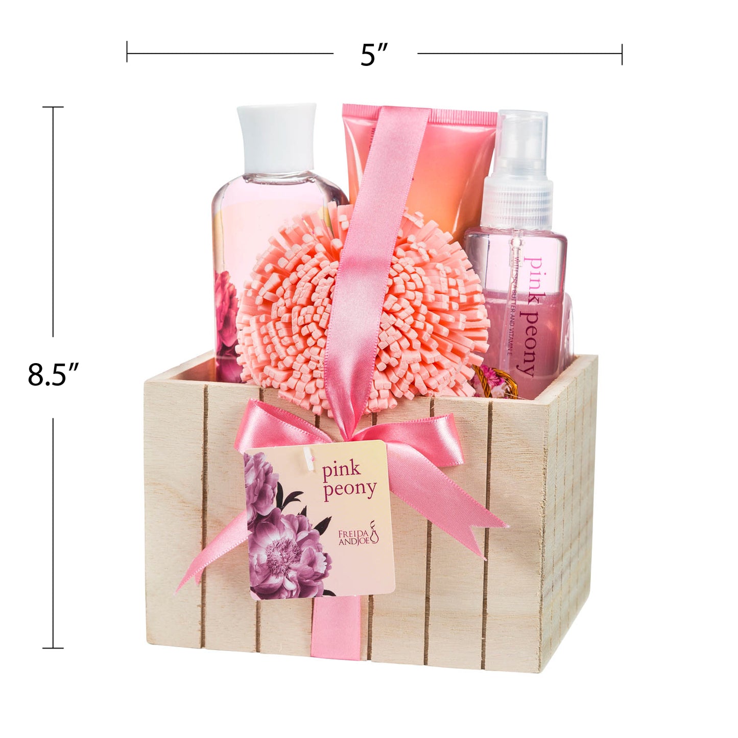 Pink Peony Fragrance Bath Body Spa Gift Set in Natural Wood