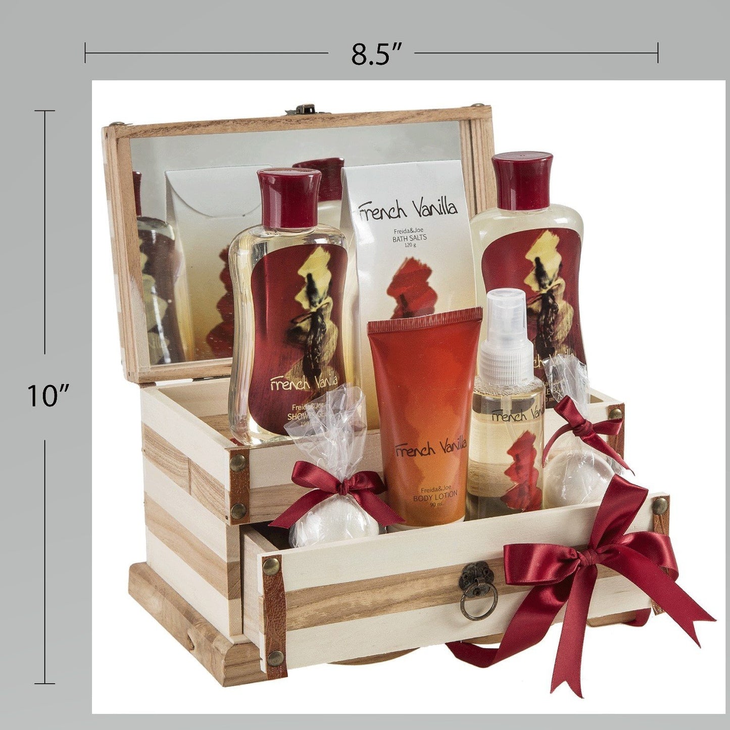 French Vanilla Set: Bath Bombs, Body Lotion, Body Spray, & More in a Wooden Jewelry Box