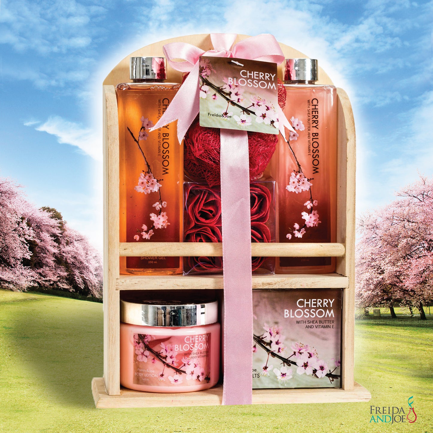 Cherry Blossom Spa Gift Set in Wood Curio
