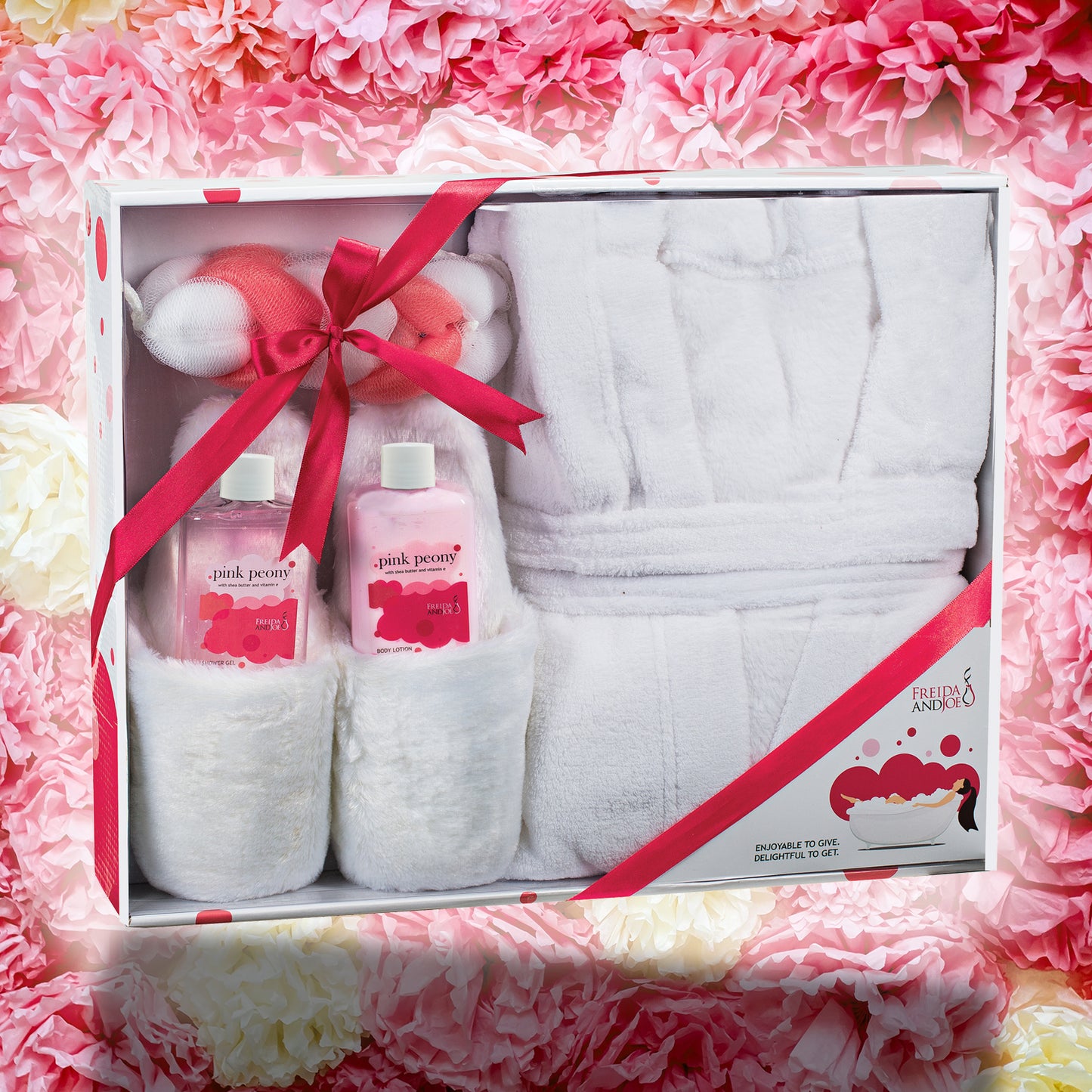 Luxury BathRobe Lush Slipper Spa Bath Body Set in Pink Peony Fragrance