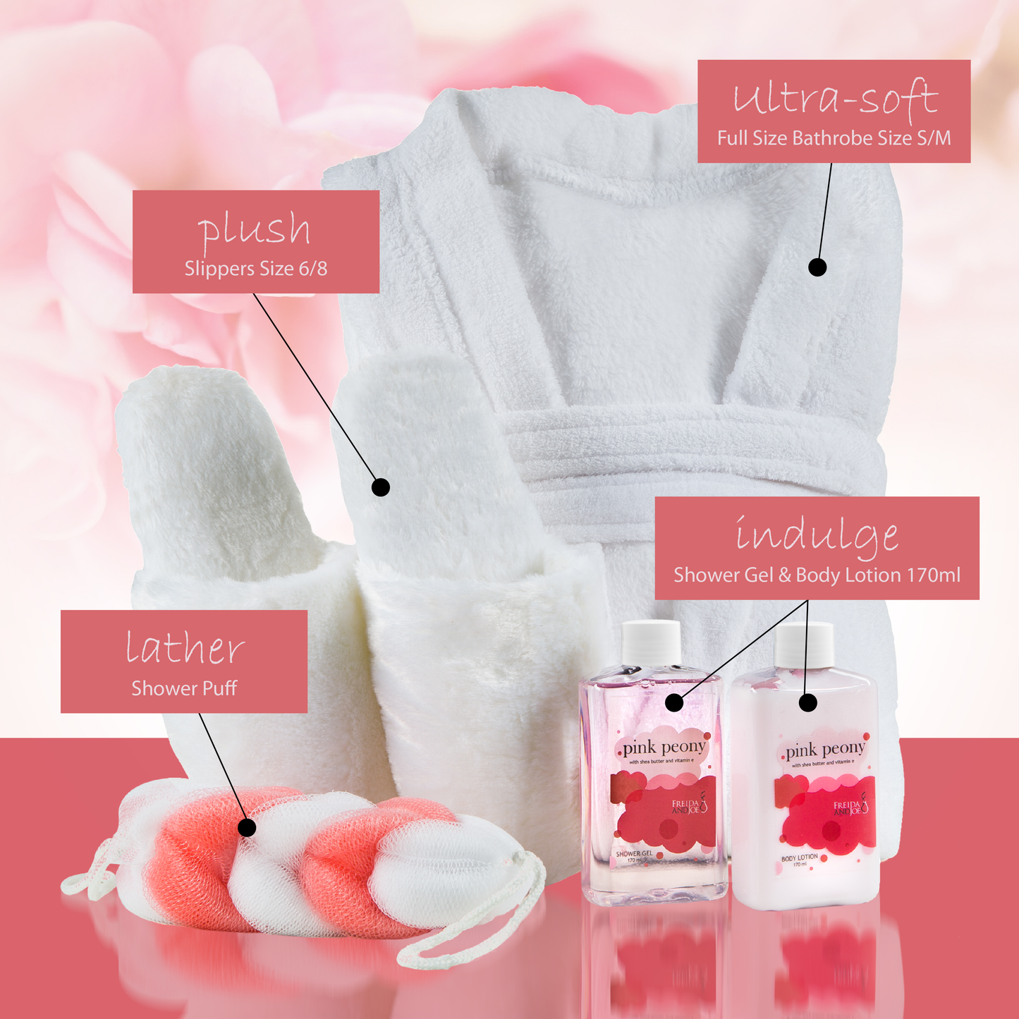 Luxury BathRobe Lush Slipper Spa Bath Body Set in Pink Peony Fragrance