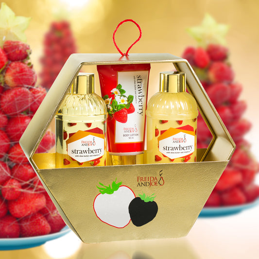 Strawberry Gift Set Gold Hexagon Box