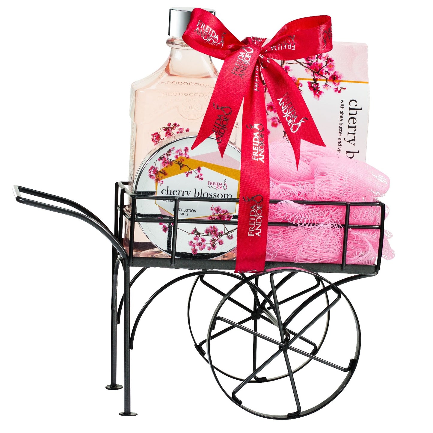 Cherry Blossom Bath & Body Spa Gift Set in Wheelbarrow Caddie